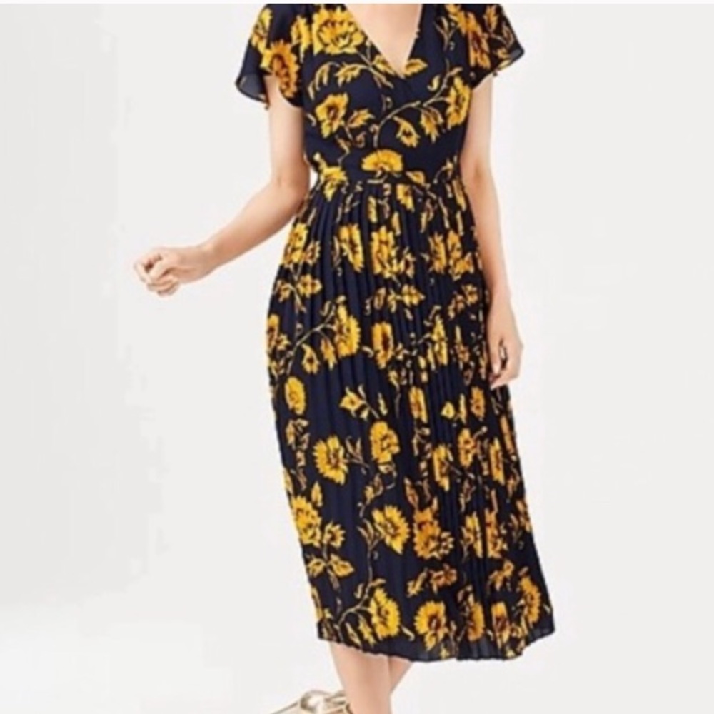 NWT J.Crew Midi Navy Blue Sunflower Dress